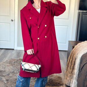 Vintage Forecaster of Boston Red Wool Coat Double Breasted Luxury 90s Longline